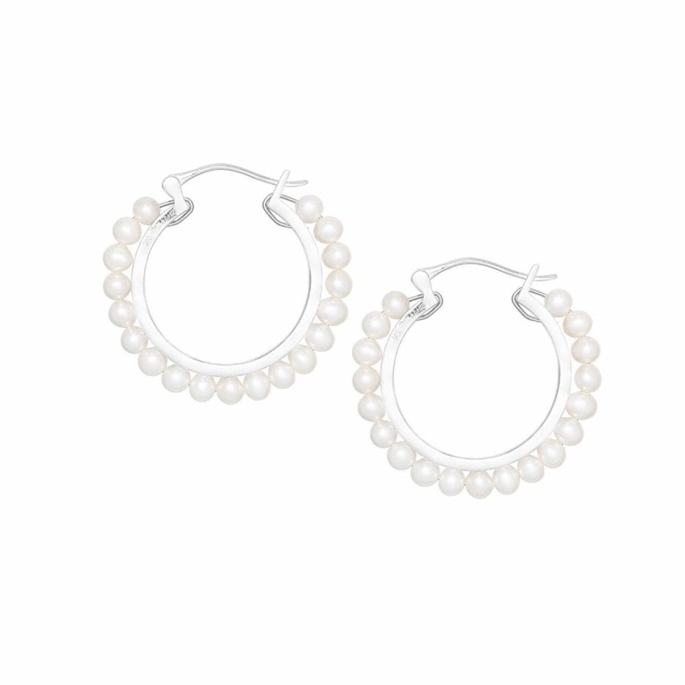 NEW IMPERIAL PEARLS STERLING SILVER
FRESHWATER PEARL HOOP
EARRINGS
